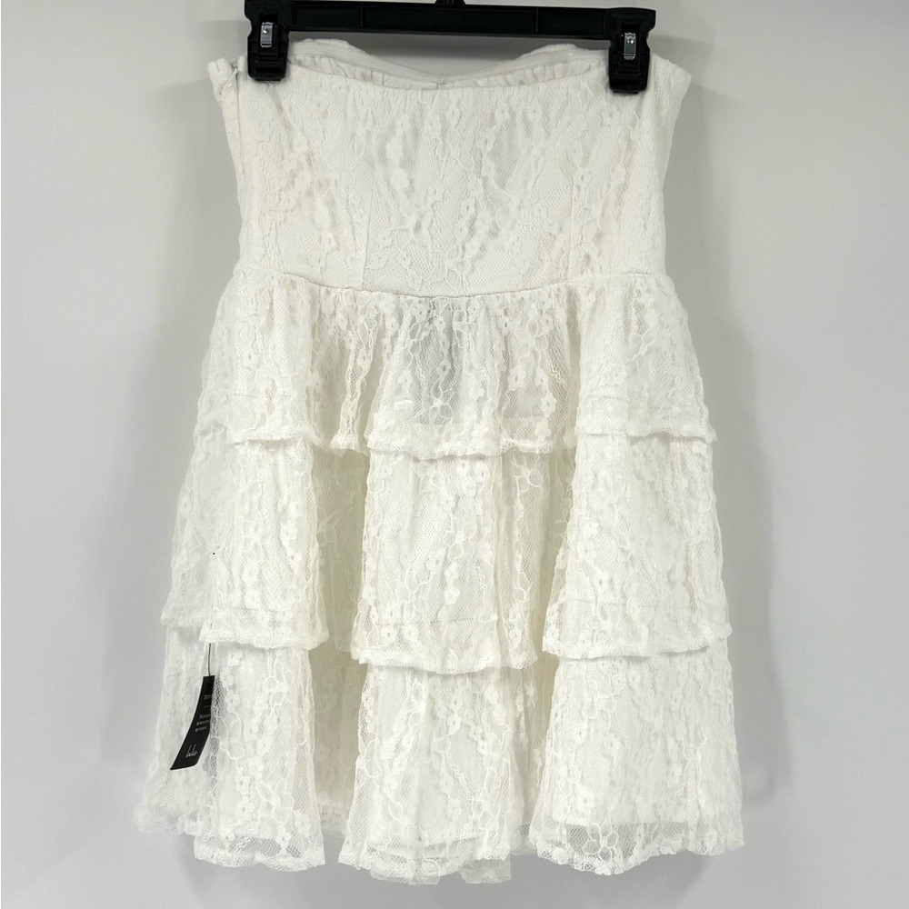 Lulus Sweet Perception White Lace Strapless Tiered Mini Dress, Size S, NWT - Picture 11 of 15